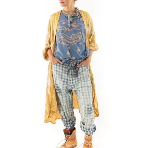 Magnolia Pearl Bird Vijji Kimono Mustard Yellow long Cardigan Boho CottageCore - Picture 2 of 9